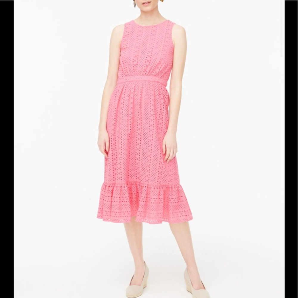 J Crew Pink Eyelet Ruffle Dress